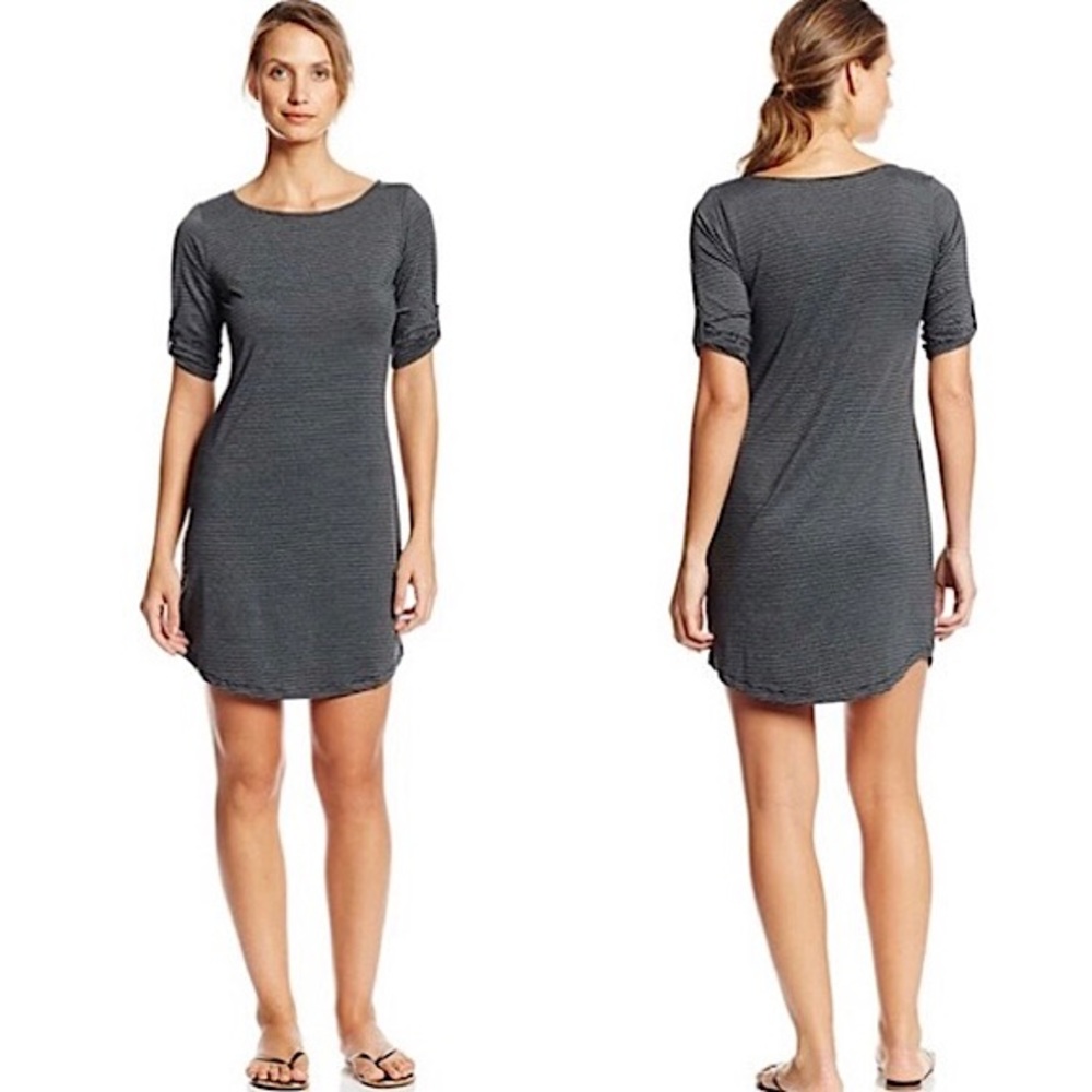 Soybu Elana Striped Curved Hem 1/2 Sleeve Dress